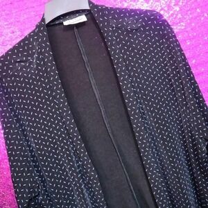 En Focus Womens Black White Dash Print Open Front 3/4 Sleeve Cardigan Layering